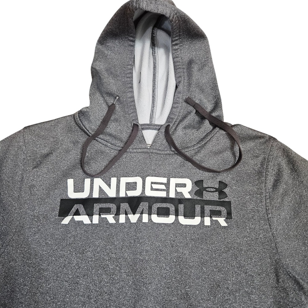 Under Armour Mens Hoodie Gray Graphic Logo Pullover Fleece Sweatshirt Small SM